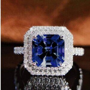 Dazzling lab-created blue sapphire CZ Sterling Silver Plated